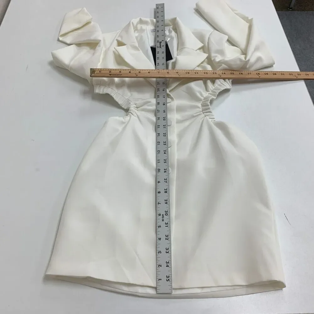 Fashion Nova Mini Dress Womens S Small Off White Serious Business Blazer V Neck
